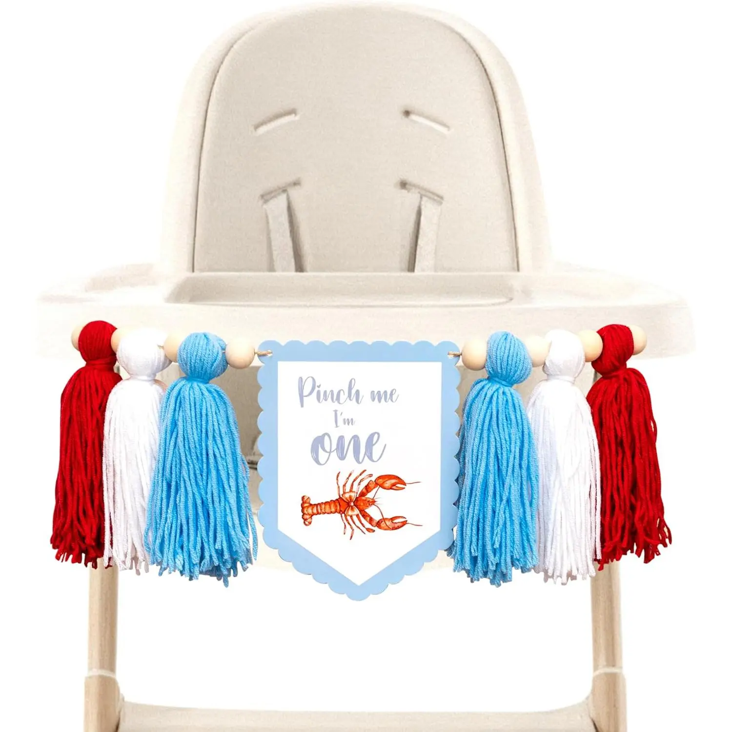 Pinch Me I'm One Crayfish High Chair Banner - Crawfish Boil Themed Tassel Garland for Boys 1st Birthday, Nautical Crawfish First Birthday Decor, Cake Smash Photo Prop (red)