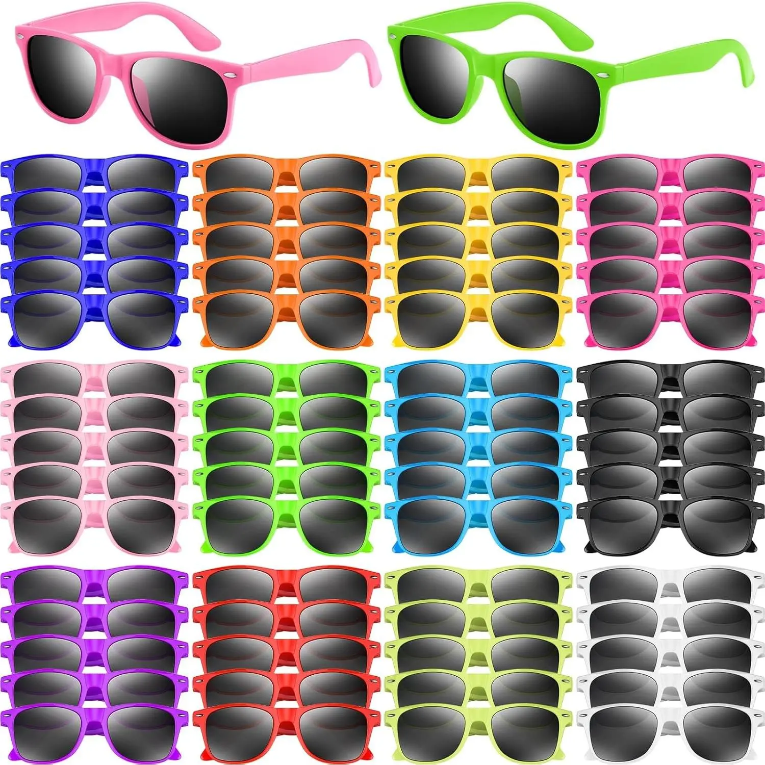 6 Pack Neon Sunglasses Bulk Classic Retro Multicolor Party Sunglasses for Goody Bag Fillers Toys Adult Men Women Birthday Summer Beach Party Favors