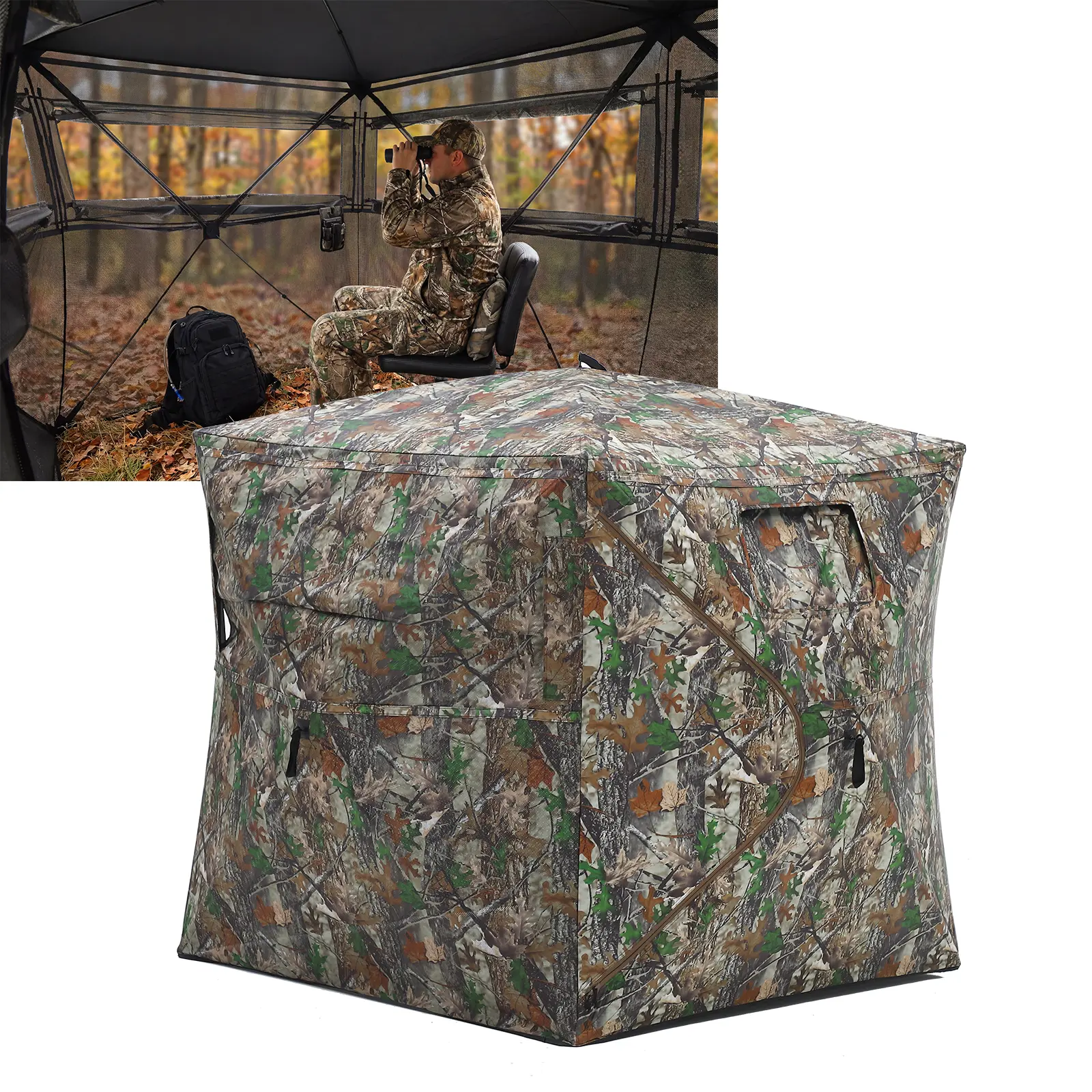 Pop Up Hunting Blind With See Through Windows, Ground Blind for Turkey Deer Duck Hunting, Portable Outdoor Concealment Shelter with Carry Bag