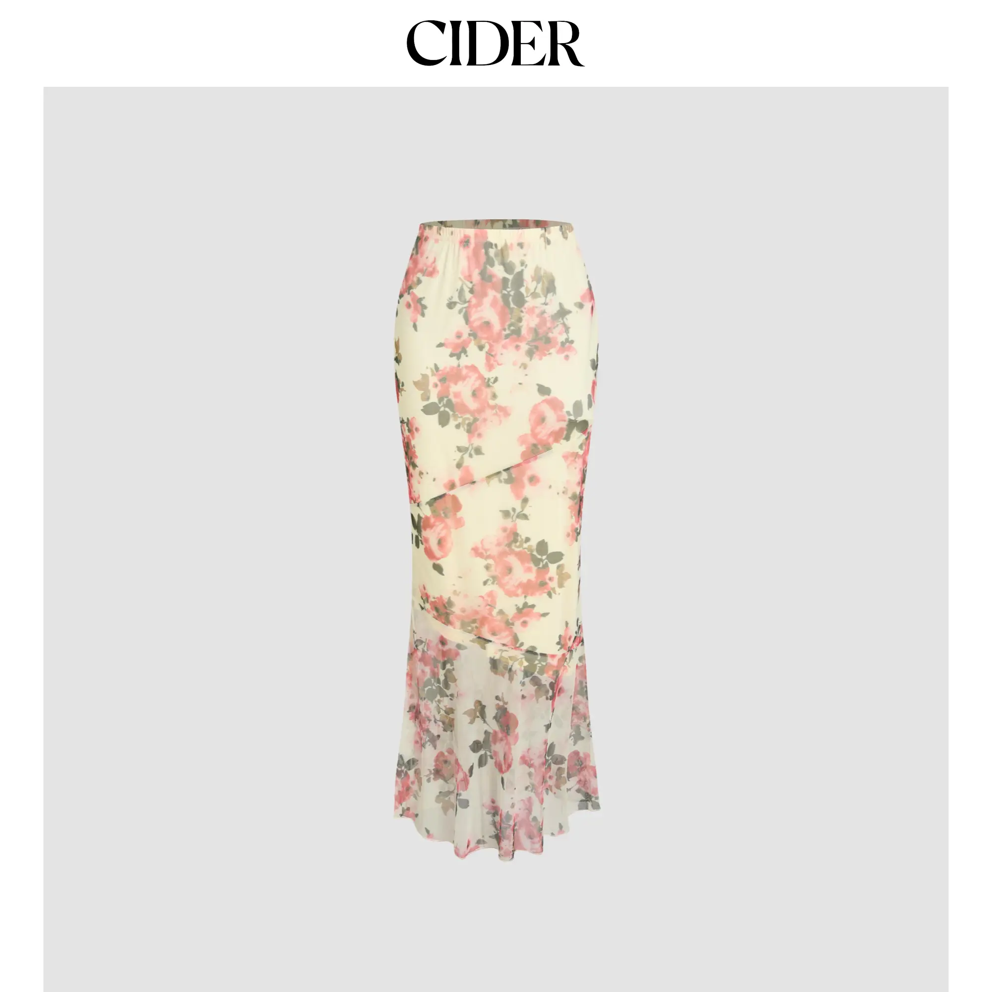 Cider [2 colors, size 0-10] Floral Mesh High Waist Maxi Skirt