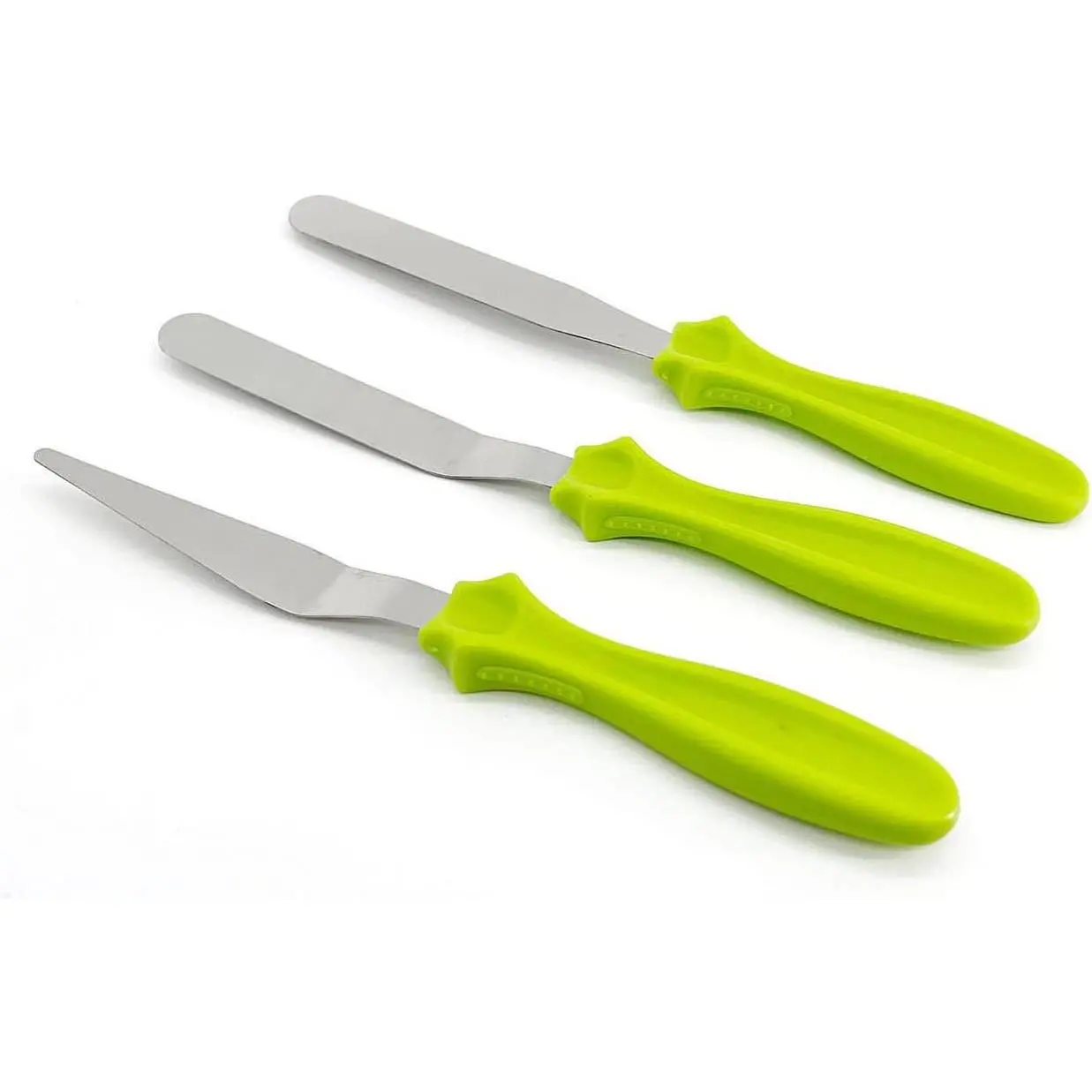 Icing Spatula, Small Baking Spatulas Set with Straight4-5/8",Offset 4-1/2",Tapered 4-1/8" Stainless Steel ,Angled Cake Decorating Frosting Spatulas Set of 3 (Green)