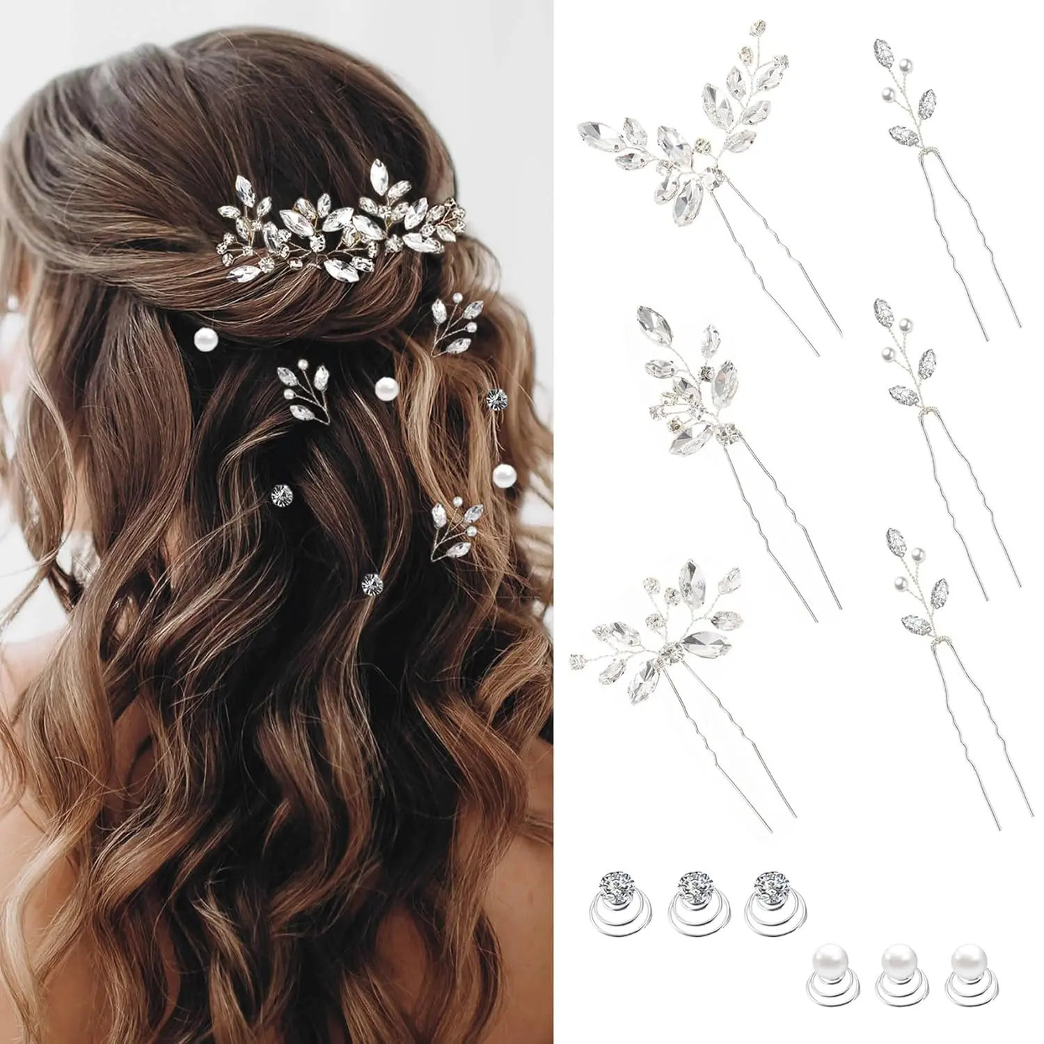 12-Piece Pearl Crystal Hair Pins, Vintage Decorations for Wedding Ceremony, Bridal Accessories for Brides and Bridesmaids