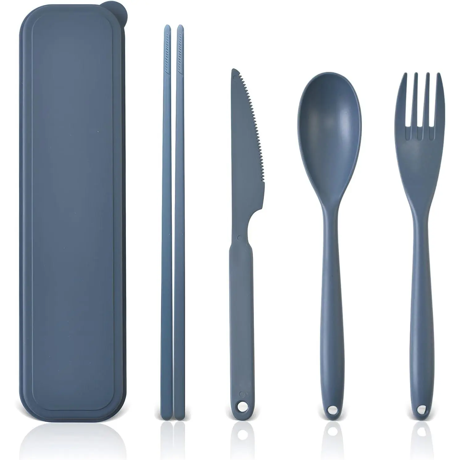 Large  Travel Utensils Set with Case, Plastic Set for Adults Travel Picnic Camping, Portable Flatware Cutlery Set with Chopsticks for Daily Use(Dark Blue)