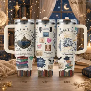 Suriel Tea Bookish 40oz Tumbler with Handle and Straw Lid, 3rd Gen Stainless Steel Insulated Travel Mug, Leak Proof Water Cup for Coffee, Reading, Office, Car Cup Holder, Book Lover Gift