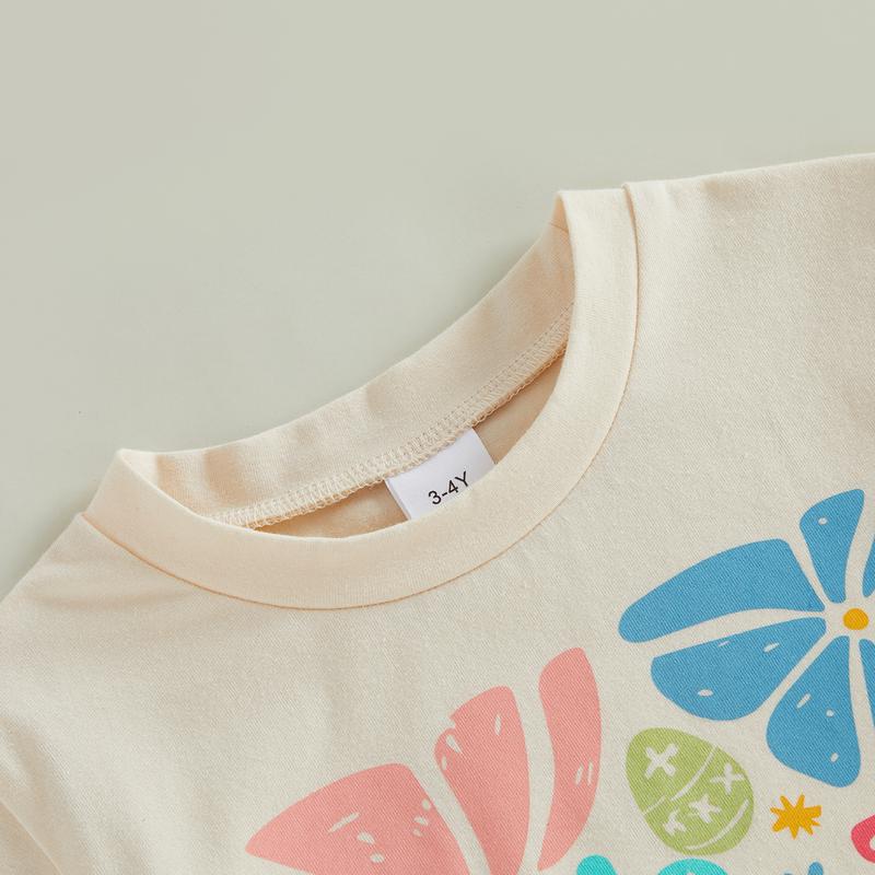 PYBCVRRD Kids Baby Girl Easter T-Shirt Tops Letter Floral Print Short Sleeve Round Neck Loose Fit Tops T shirt for Summer 1-6 Years