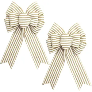 2pcs Natural Stripe Wreath Bows, Farmhouse Burlap Bow for Wreath Rustic Crafts Decorative Hanging Ornament Bow for Indoor Outdoor Wedding Holiday Birthday Party Decorfidget toys