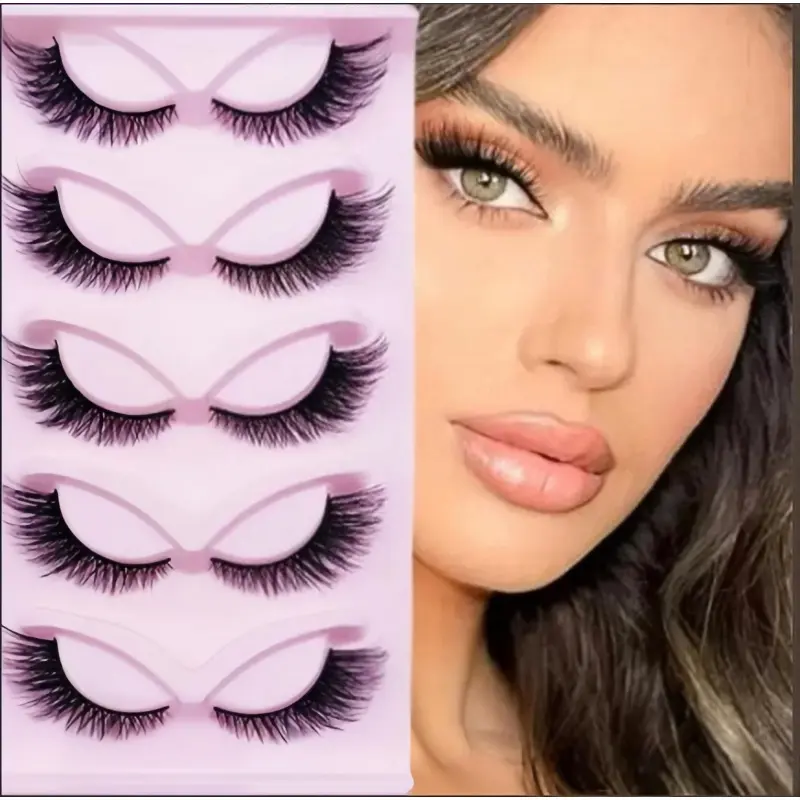 Cat Eye False Eyelashes, 5 Pairs Fluffy Natural Look Cosmetic Strip Lashes for Women, Makeup for Party & Dating, Multiple Sets, False Eyelashes & Adhesives
