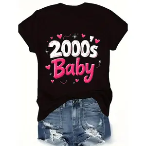 [100% Cotton] 100% Cotton Women's 2000s Retro Graffiti T-Shirt - 90s 00s Nostalgia Short Sleeve Top with Round Neck, Machine Washable Casual Tee for Gym, Streetwear & Everyday Outfits (All-Season)
