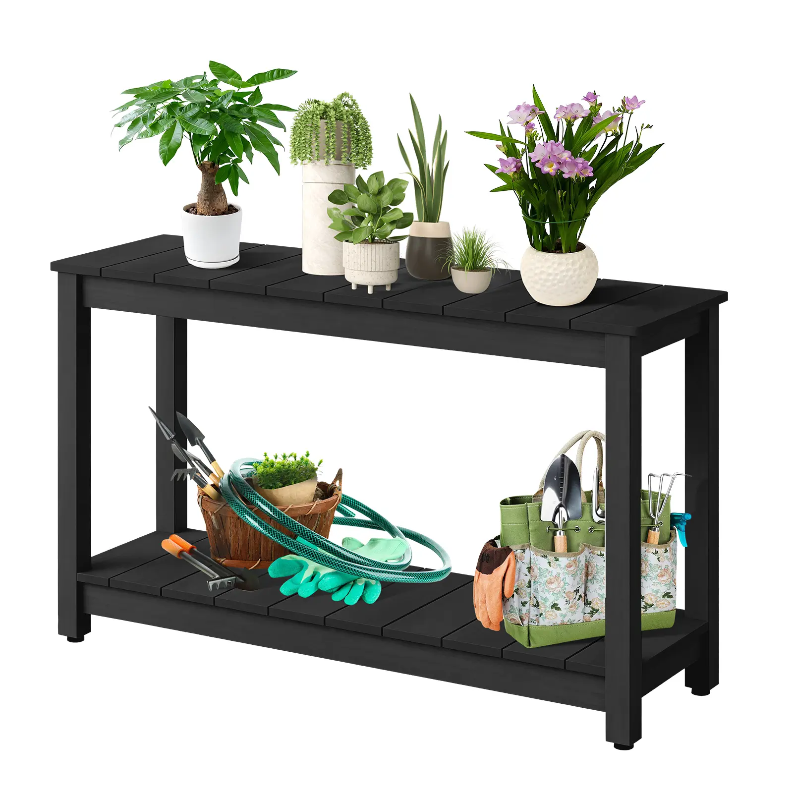48" 2-Shelf Outdoor Console Table - Weatherproof Patio Buffet Table with Adjustable Feet, Wooden Bar Storage Organizer, Entryway Side Table for Patio, Porch, Backyard, Garden, Balcony ﻿