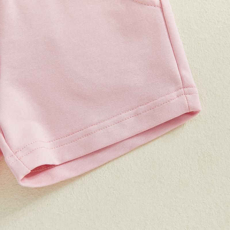 Toddler Baby Little Girl Easter Outfits Letter Embroidery Short Sleeve T-Shirt with Shorts 2 Pcs Set 0-5 Years