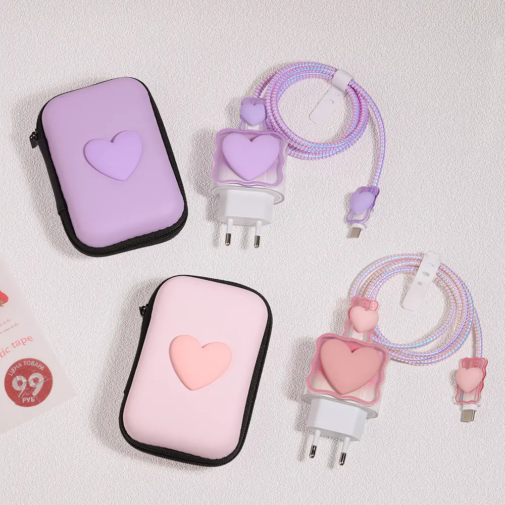 Stylish Black Heart/ Bow-shaped Chargers and Data Cable Cases- Suitable for IPhone Charger Protective Case/Data Cable Storage Bag Apple 18-20w Data Cable Protective Case To Prevent Breakage, Protection, It's The Perfect Christmas Gift for Couples.