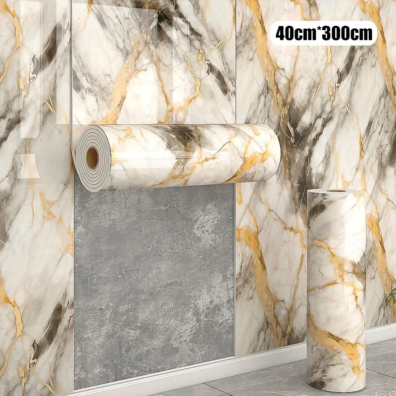 Self-Adhesive Marble Pattern Wallpaper, Easy Clean, Moisture-Resistant, Durable, DIY Friendly, Suitable for Kitchen, Bathroom, Living Room, Bathroom Wallpaper Peel and Stick