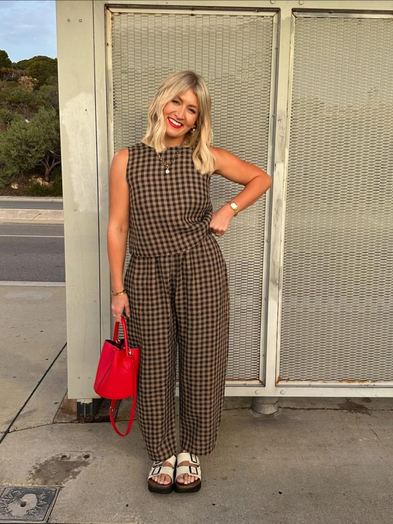 【Plus Size】 Women's Plaid Print Tank Top & Wide Leg Pants, Casual Two-Piece Set for Summer, Women's Clothes for Daily Wear