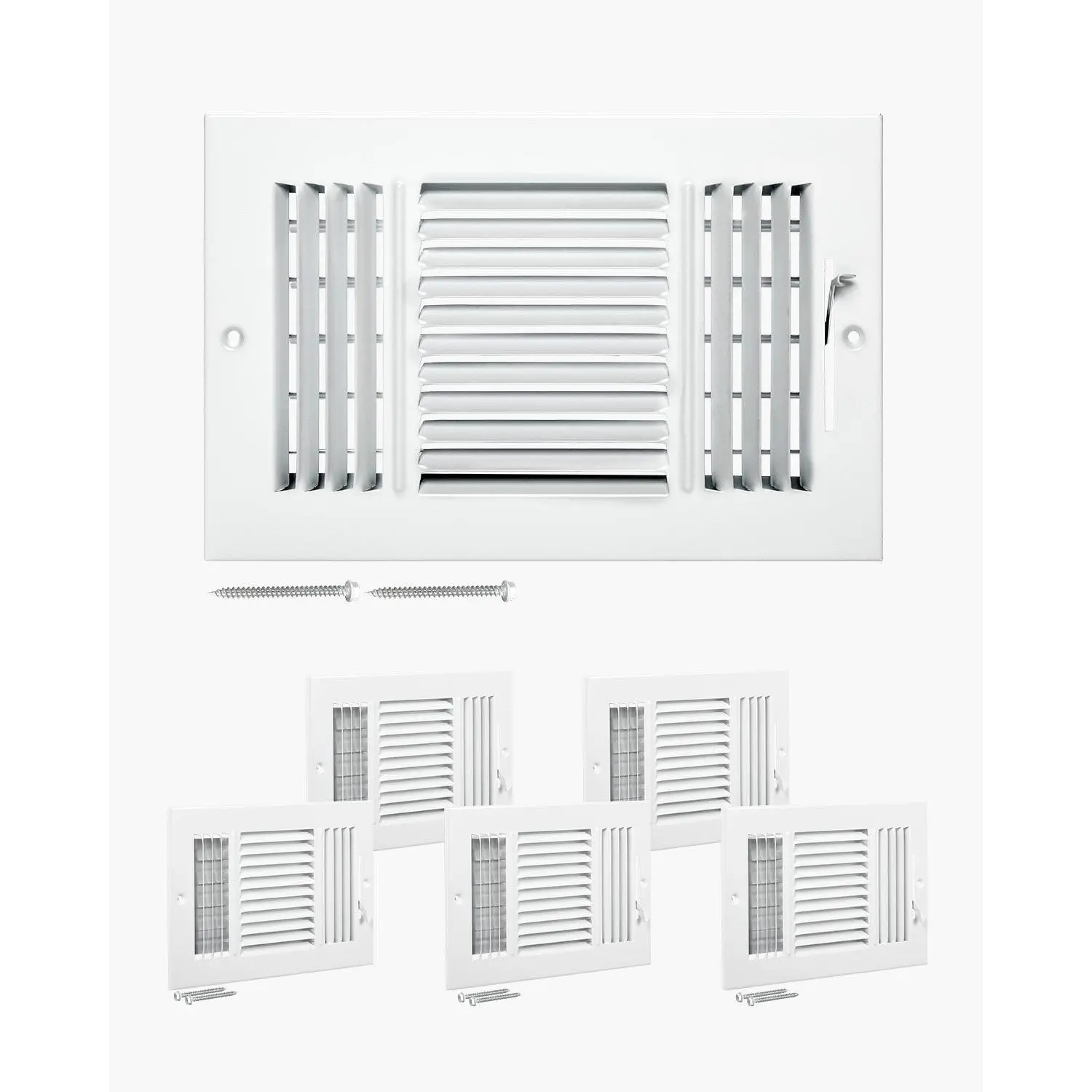 VEVOR 6x 10 Inch Floor Registers, 6-Pack Floor Vents, HVAC 3-Direction Iron Vent Grilles for Home/Office Wall Ceiling, Rustproof Anti-Peeling Air Vents Deflector Adjustable with Metal Damper, White
