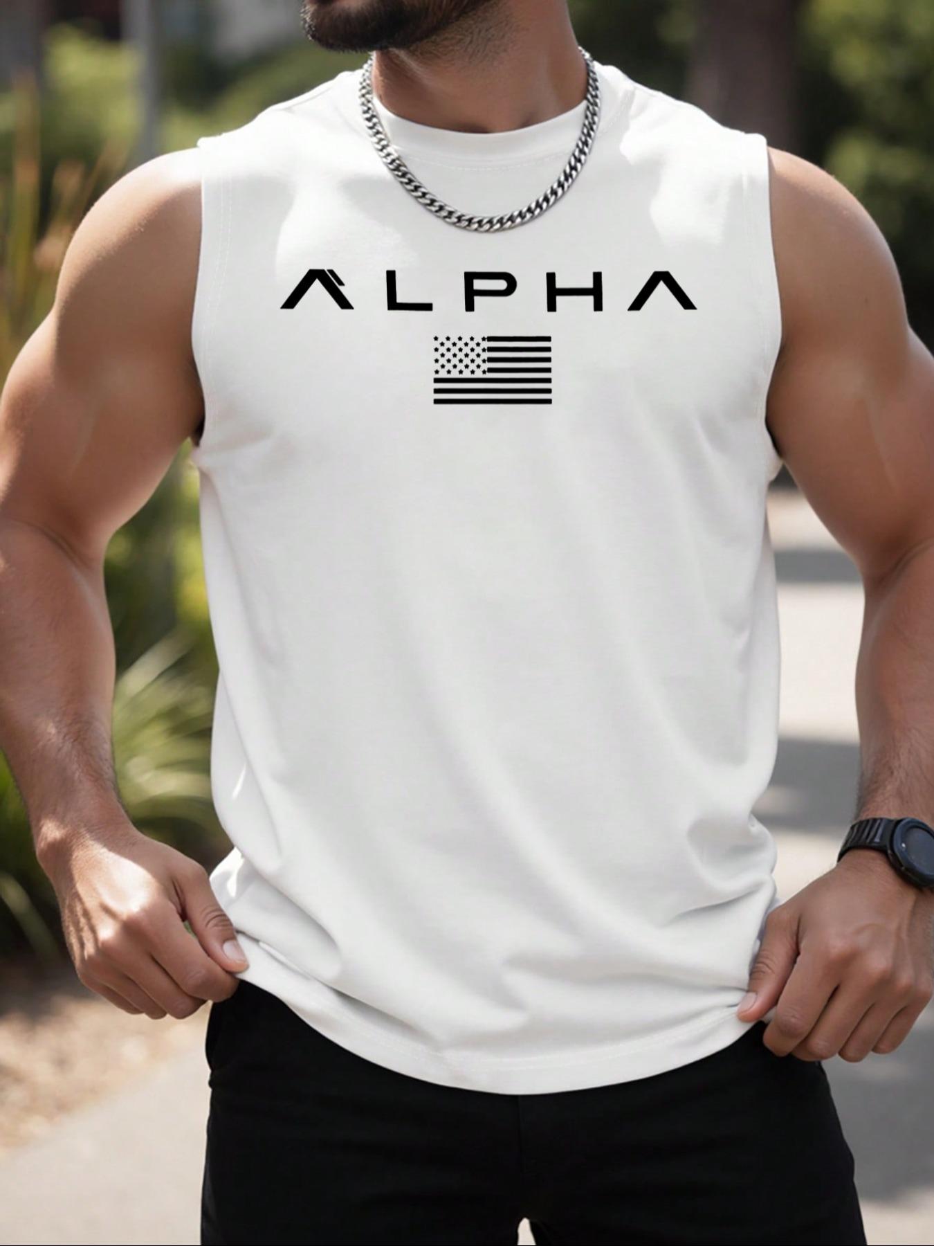 Men's American Flag, Letter & Graphic Print Round Neck Tank Top, Regular Fit Casual Quick Drying Sleeveless Top for Gym Workout Running, Men's Clothes for Summer, Activewear