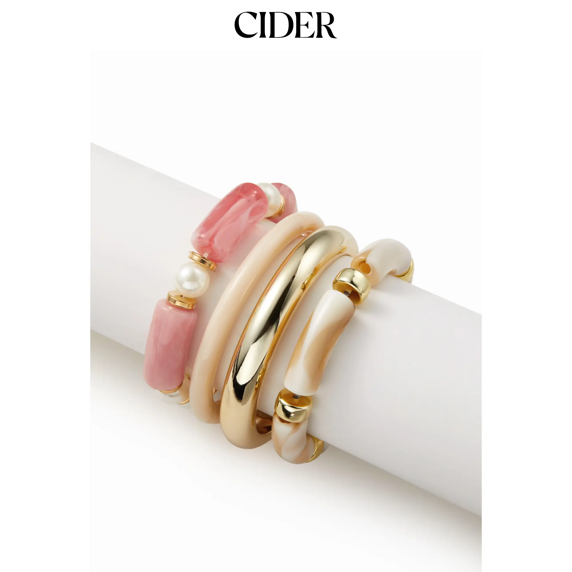 Cider 4PCS BAMBOO TUBE & FAUX PEARL BRACELET SET