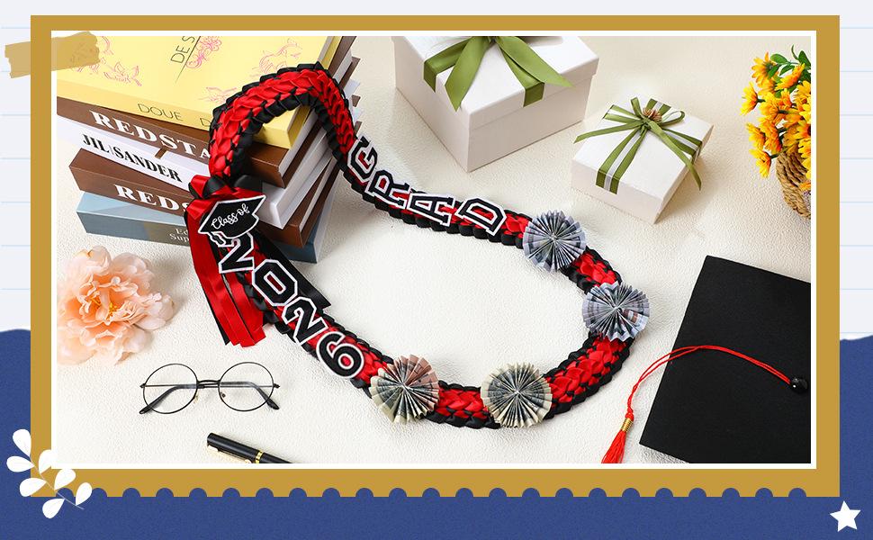 Graduation Lei Necklace 2026, Handmade Ribbon Braided Garland for Graduation Gift