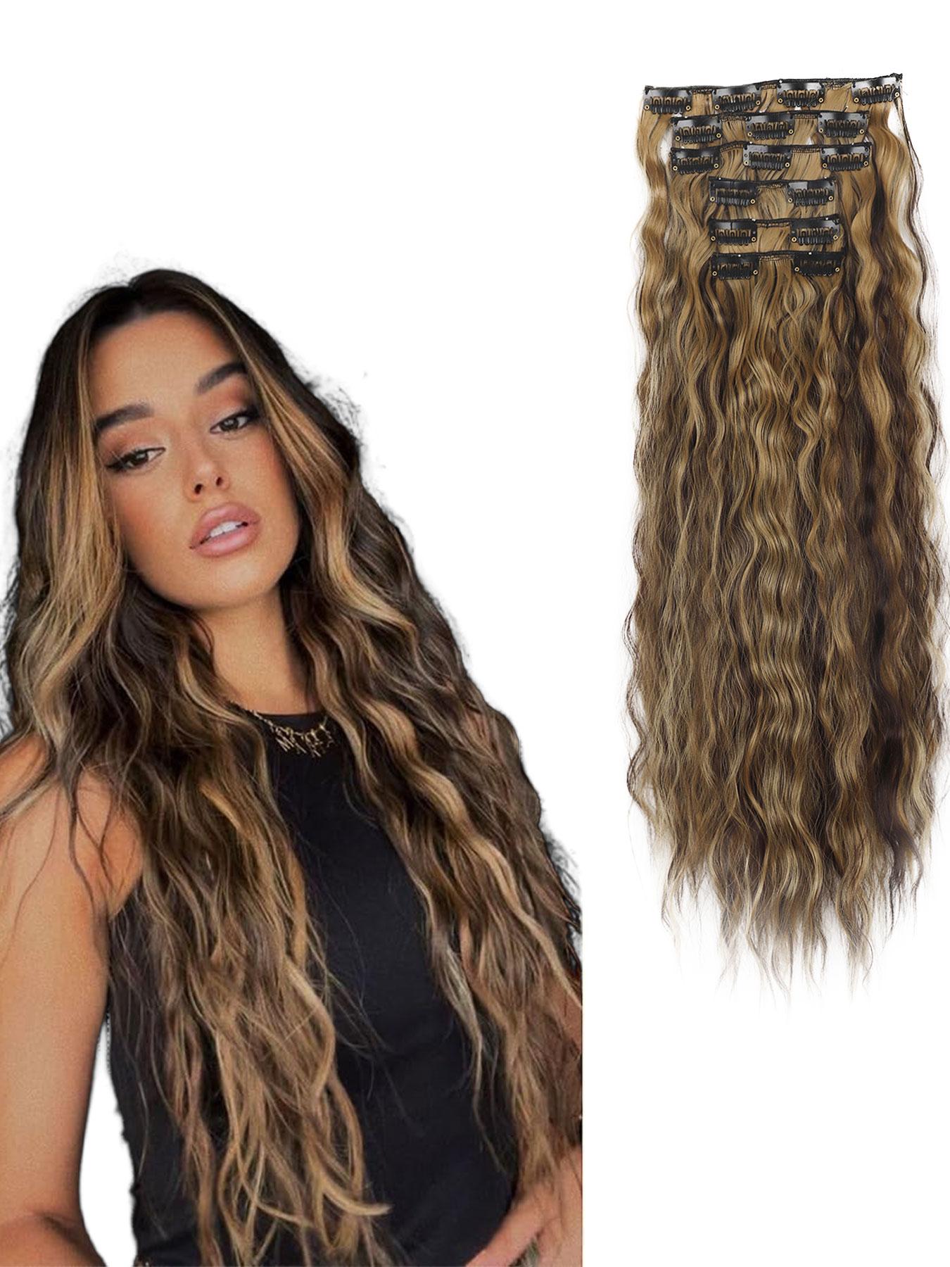 6pcs 20-Inch Wave Synthetic Hair Clips, Easy-To-Wear Clip-On Extensions, Long Mermaid Wave Style for Women, Daily Use, Wavy Synthetic Hairpiece