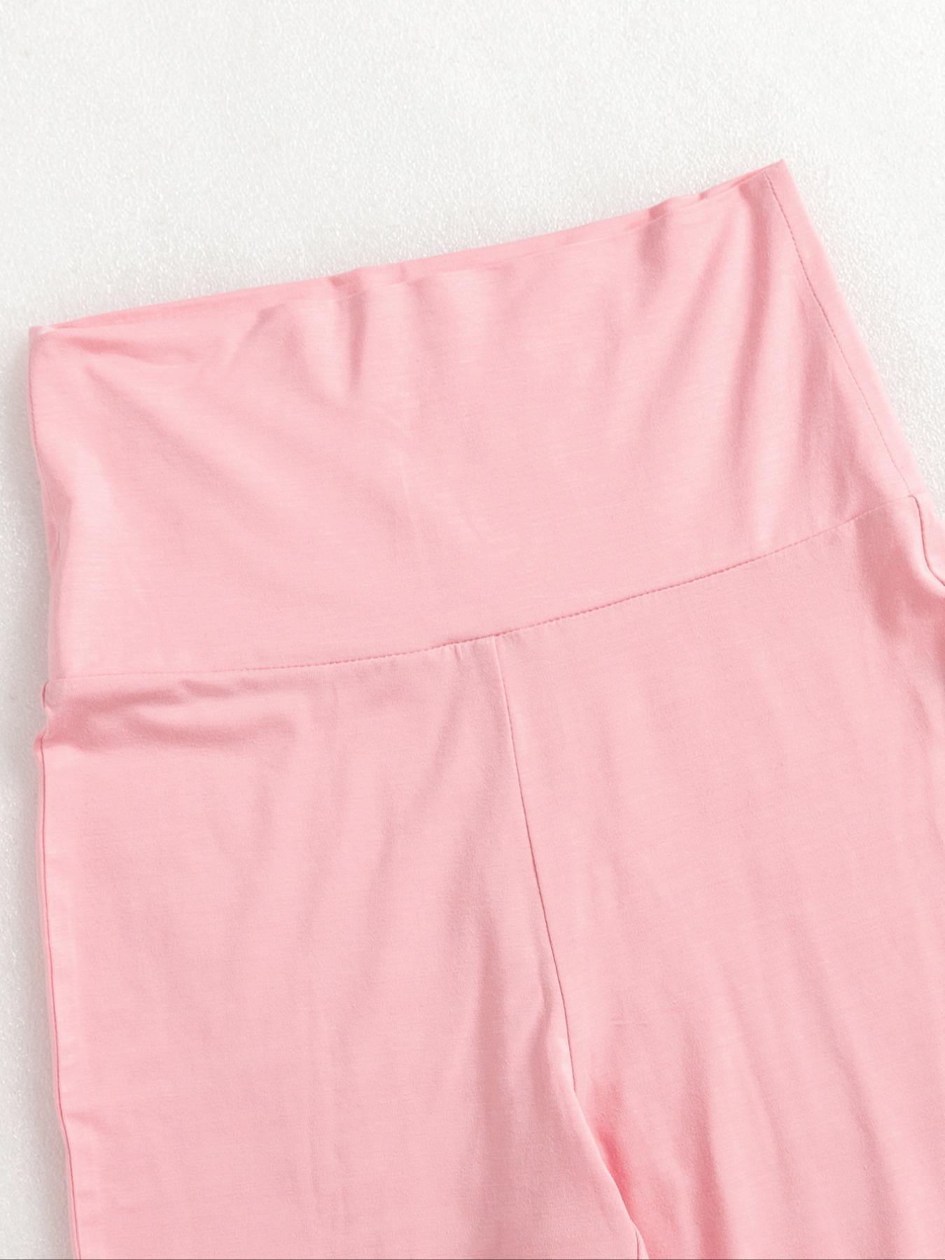 Women's Solid Long Sleeve Crop Tee & Flare Leg Skinny Pants Loungewear Set, Casual Round Neck Top & Bell Bottom Leggings, Sleepwear Set for Women