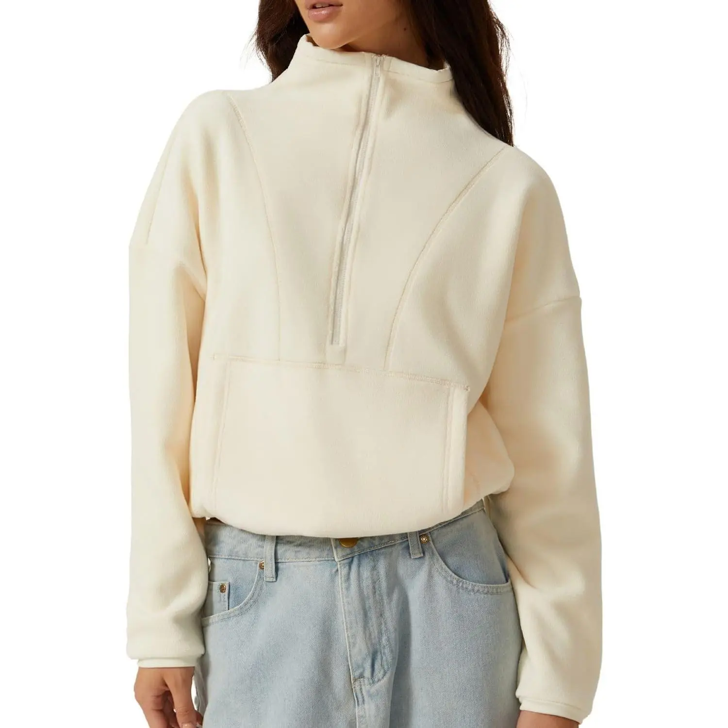 QINSEN Apparel Women Half Zip Fleece Sweatshirt Mock Neck Long Sleeve Winter Cozy Sherpa Pullover Sweater Tops