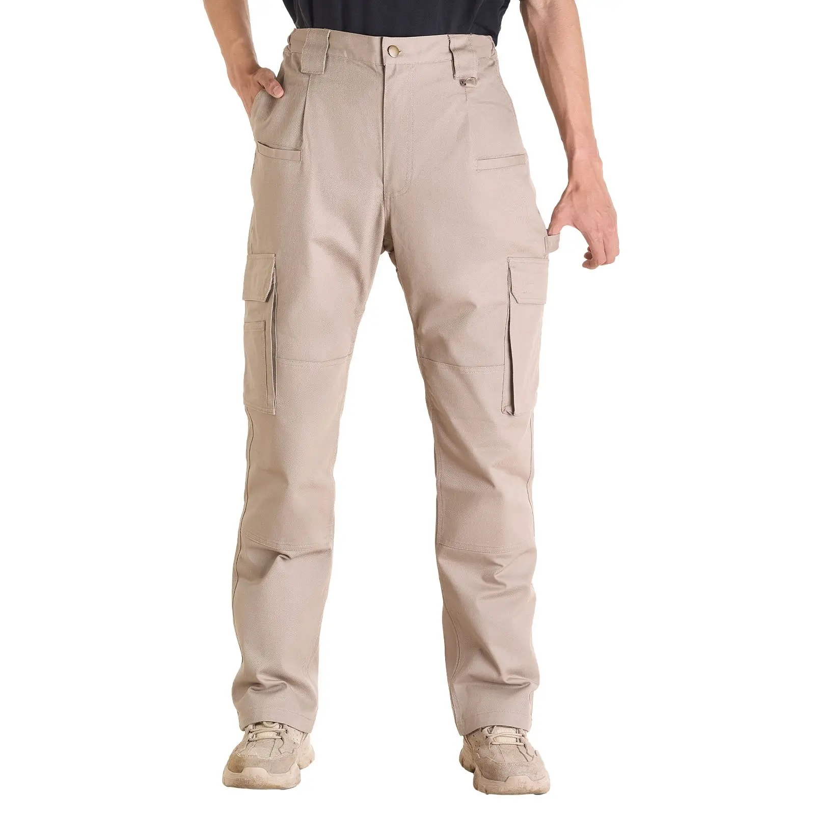 VEVOR Men's Flame-Resistant Cargo Pants, 9 oz 100% Cotton Menswear with Belt, Thermal Stretchy Stylish Elastic Waist, Multi-Pockets, Reinforced Tear-Proof Stitching, Ideal for Welding Work, XXL Khaki