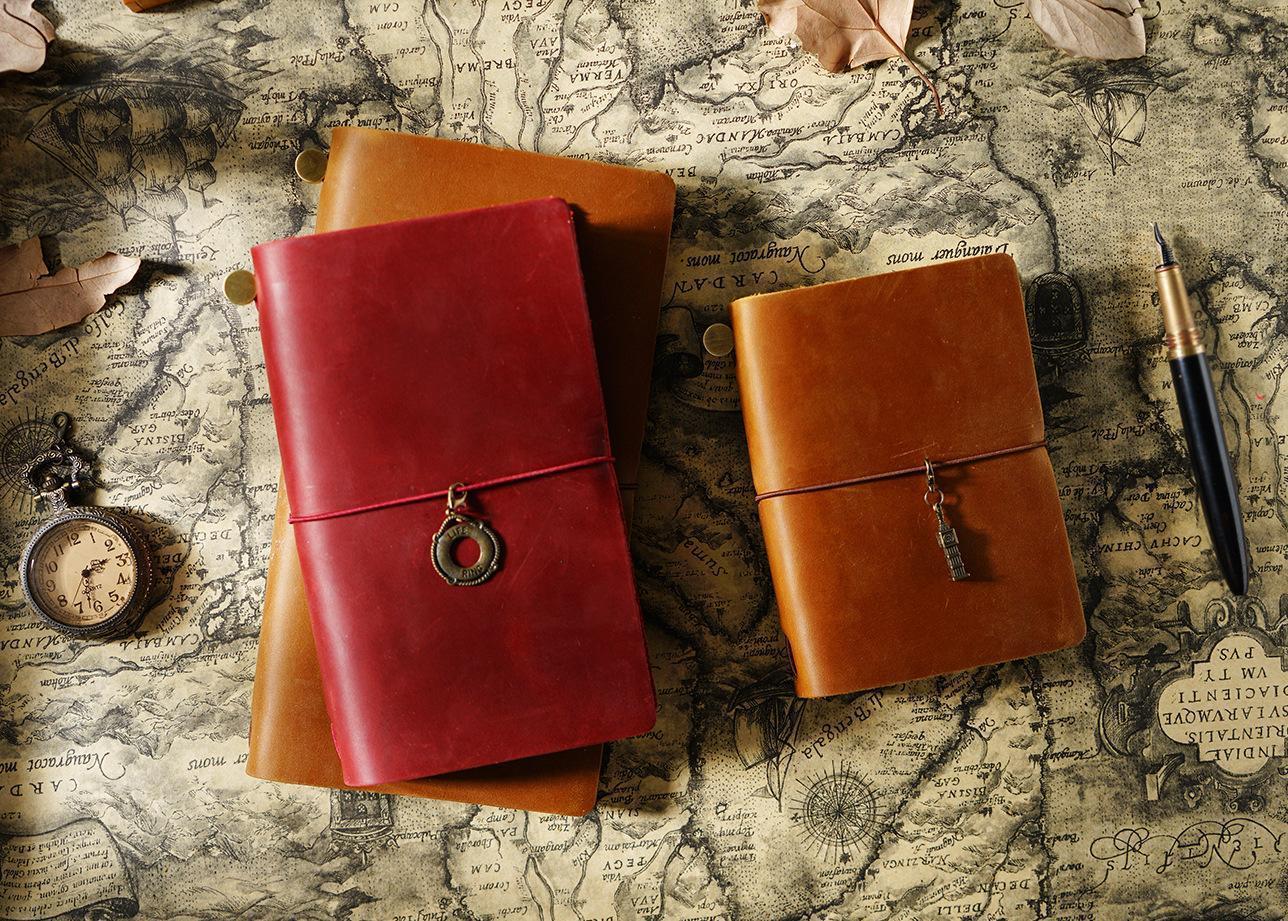 AIGUONIU Leather Notebook Handmade Vintage Cowhide Diary Passport Size TN Travel Notebook Cover Journal Sketchbook Planner