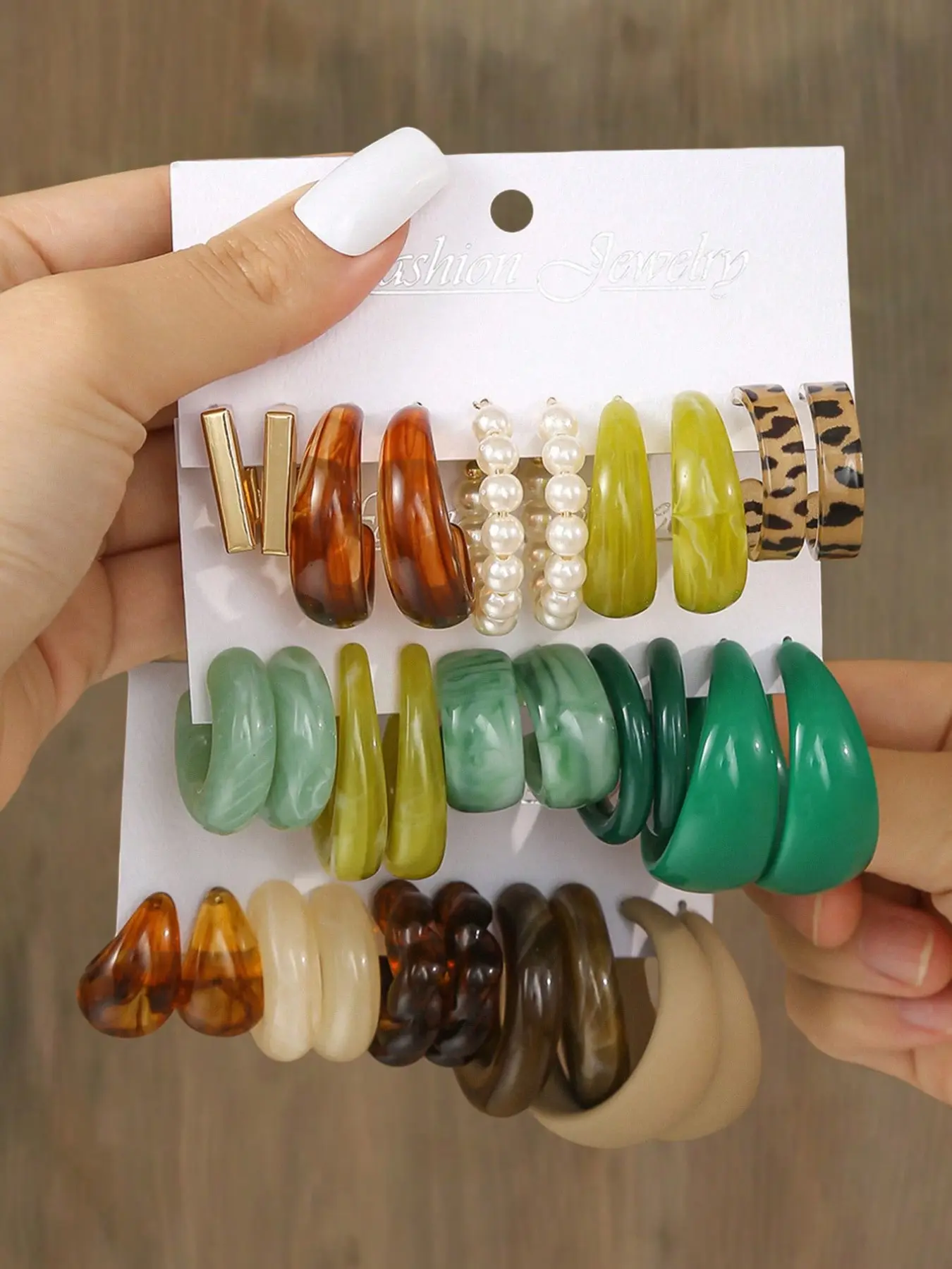 15 Pairs (30pcs) Heavy Acrylic Hoop Earrings, Multi-Color C-Shaped, Imitation Pearl and Marble Pattern, Boho Style, Perfect Gift