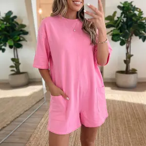 Women's Oversized Summer Romper Casual Loose Fit Backless Athletic Workout Jumpsuit Onesie Shorts Overalls