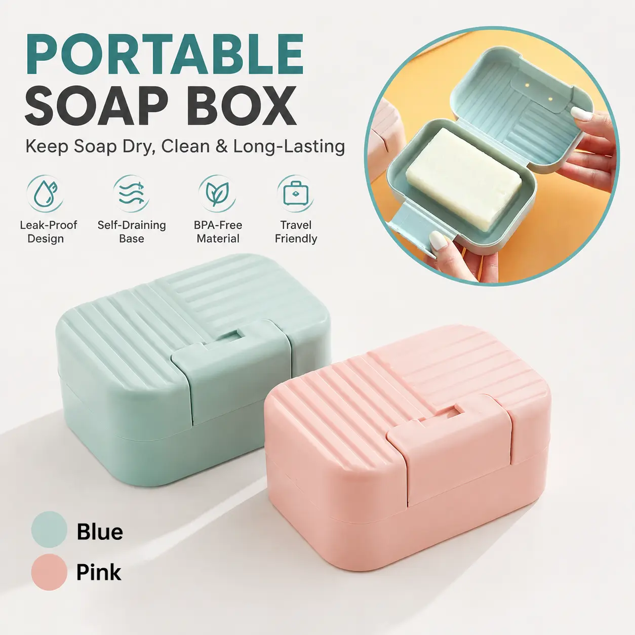 Portable Soap Dish with Lid, 1/2 Counts Waterproof Plastic Soap Dish, Soap Storage Tool for Bathroom & Dormitory, Summer Fathers Day Gift-YY0