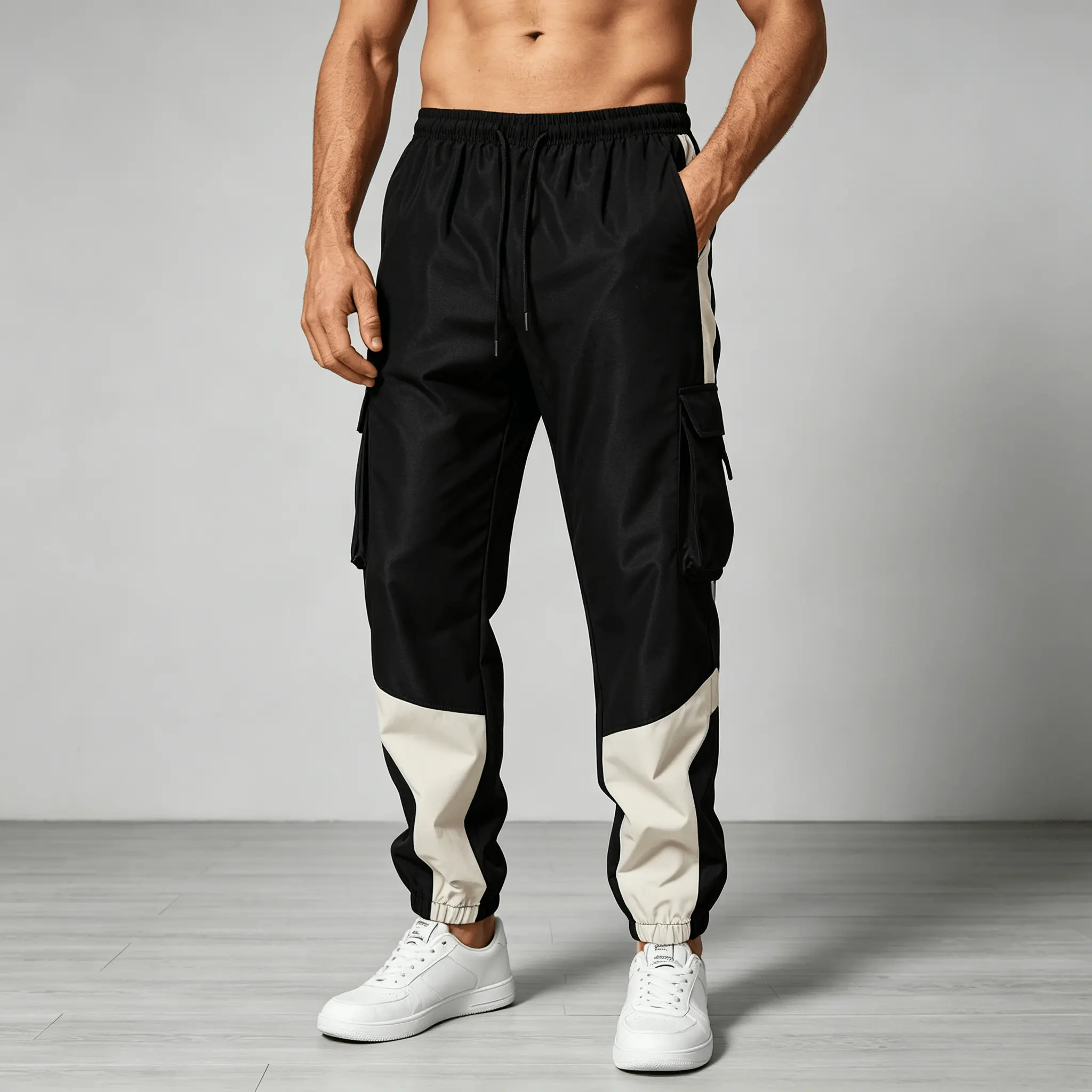 Men's Color Block Cargo Jogger Pants - Elastic Drawstring Waist, Multi-Side Pockets, Ankle Length, Figure-Flattering, Universal Fit for Teens