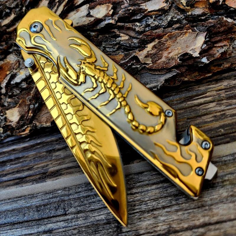 3D Scorpion Embossed Tactical Pure Manual Folding Knife, Outdoor Camping Hiking Knife, Durable Men's EDC Gift, Christmas Gift, Birthday Gift
