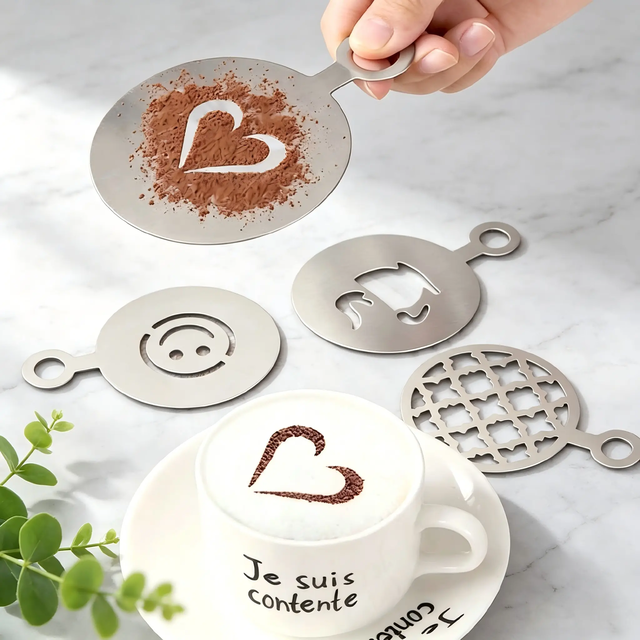 4PCS Coffee Latte Art Stencils Set, Food Grade Stainless Steel Reusable, Classic Decor Patterns, For Home Barista Cappuccino Tiramisu Cake, Durable Easy Clean Rust Proof, Coffee Bar Baking Tools, Coffee Bar Essentials, Coffee Bar Accessories