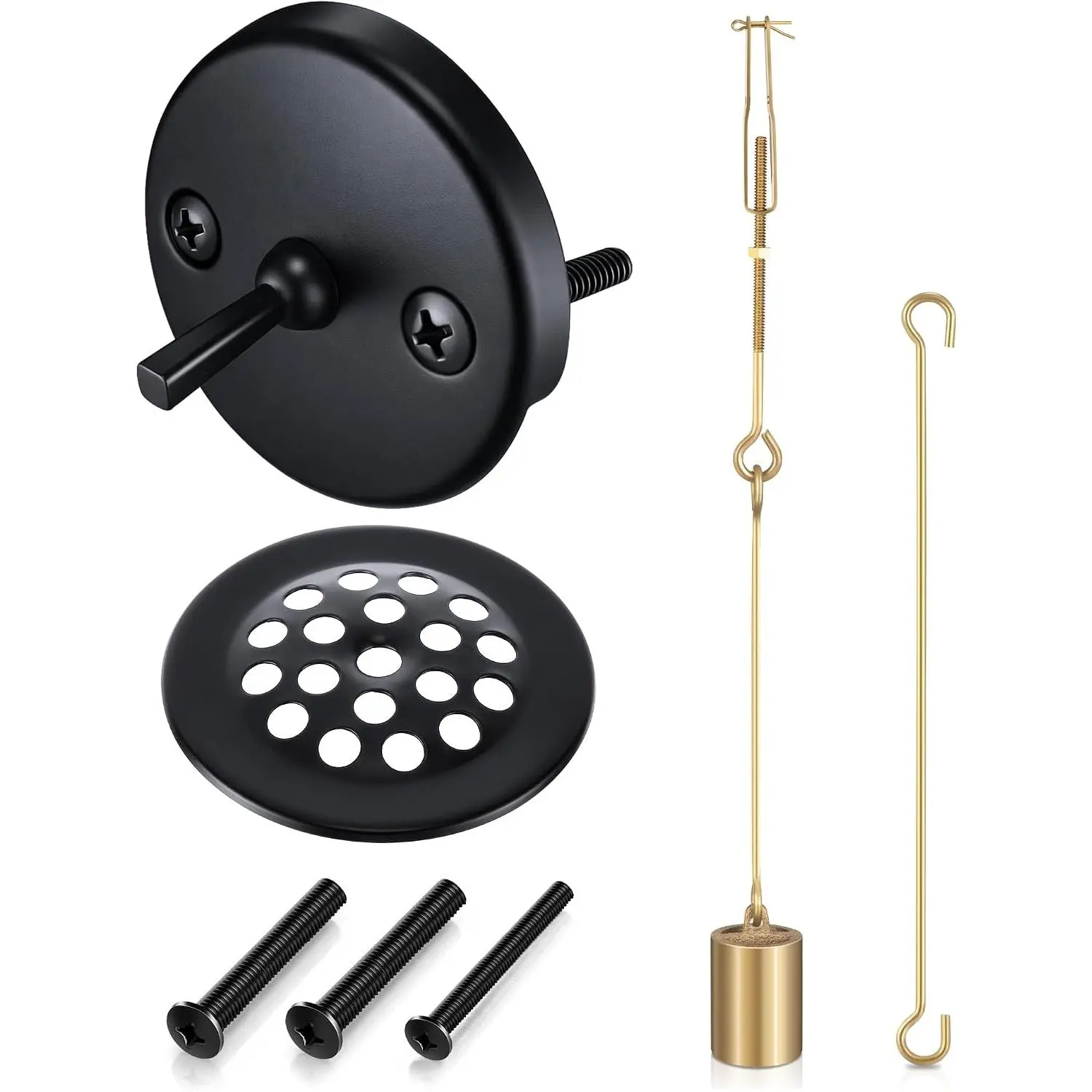 Bath Tub Drain Linkage Assembly with Trip Lever and Strainer Done Cove, Bathtub Drain Kit, Fit for Trip Lever Bath Tub  and Overflow Draining(Matte Black)