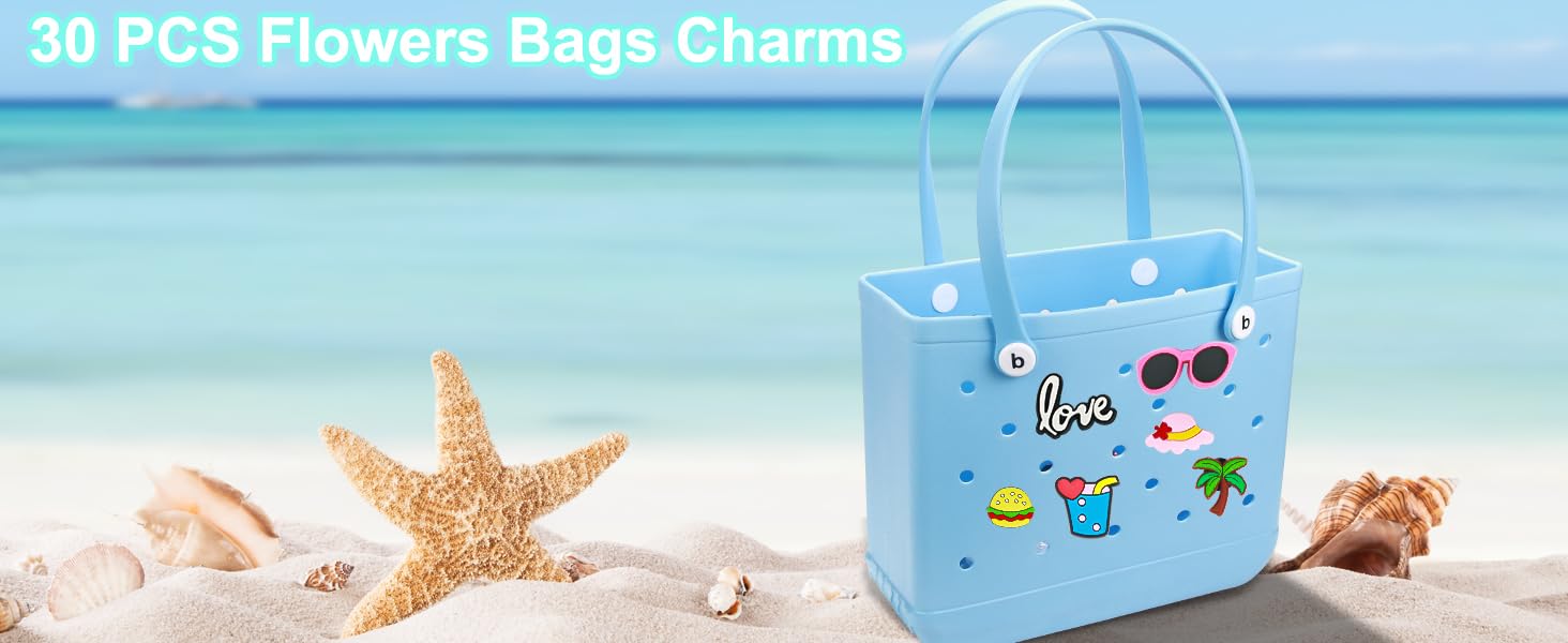 BASIC SUPPLY L-BR011  16pcs/30pcs Bogg Bag Charms, Beach Accessories Cute Charms for Bogg Bag Rubber Tote Beach Bags, Flowers Letters Baseball Butterfly Decoration Charm for Girls Women