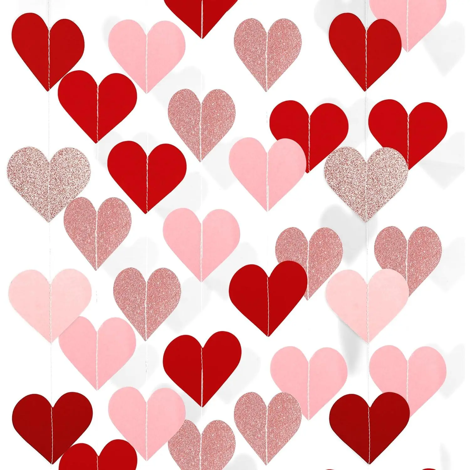40  Red &  Heart Garland Glitter Heart Banner Garland Decoration, Ceiling  for Wedding Bridal Shower  Decoration Streamers