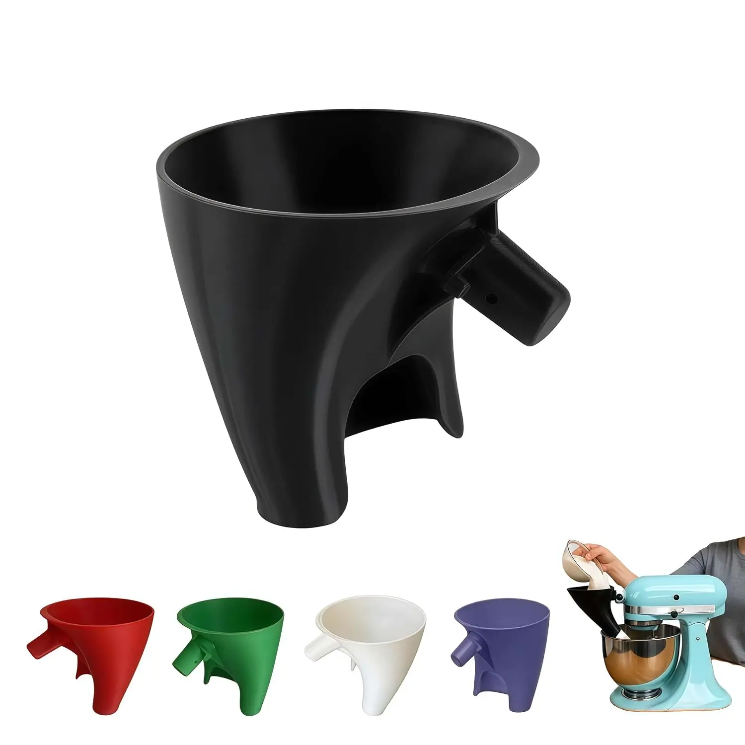 Flour Funnel for  Mixer 5 Qt, Anti-Splash Attachment for Tilt- Stand Mixer 4.5 & 5 Quart (KSM150), Dishwasher Safe No-Mess Baking Tool, Easy Pour Accessory (Black)