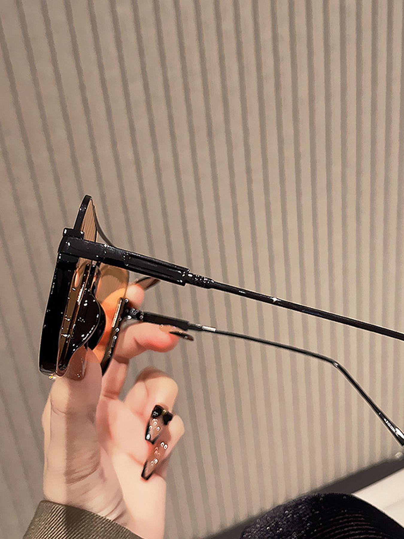 Unisex Fashionable All-match Tinted Lens Aviator Sunglasses, Vintage Trendy Sunglasses, Fashionable Sunglasses for Outdoor Activities, Sleek Rectangular Sunglasses