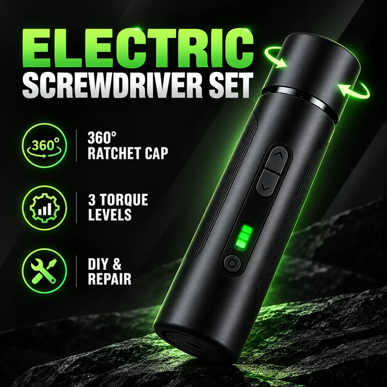 Rechargeable Electric Screwdriver Kit with Magnetic Dual-Ended Bits, Adjustable 3-Stage Torque Control for Electronics Repair, Home Projects and Furniture Installation