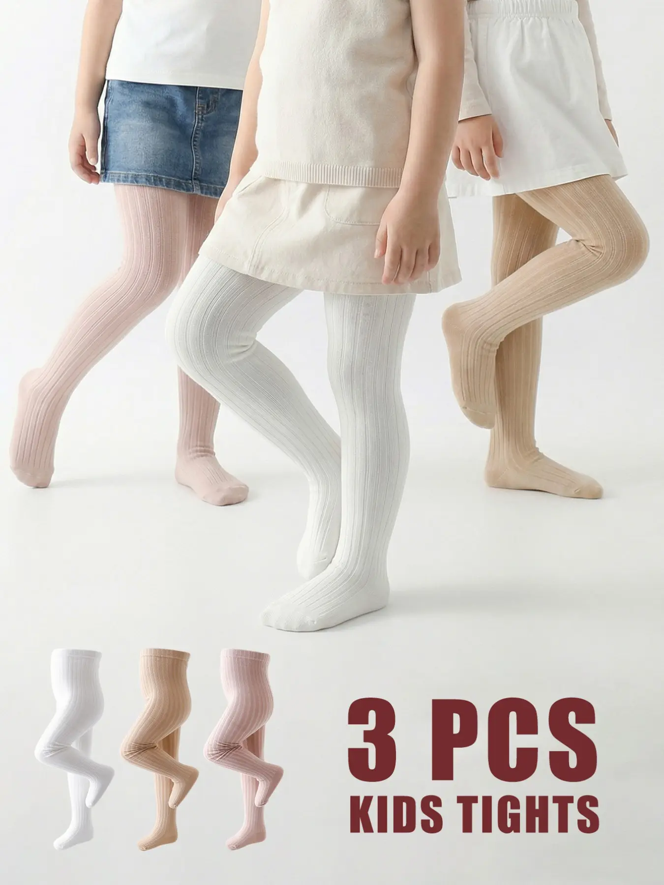 3 PCS baby toddler leggings Children's Lightweight Solid Color Tights in Simple Style for Baby Girls in Spring & Autumn Seasons
