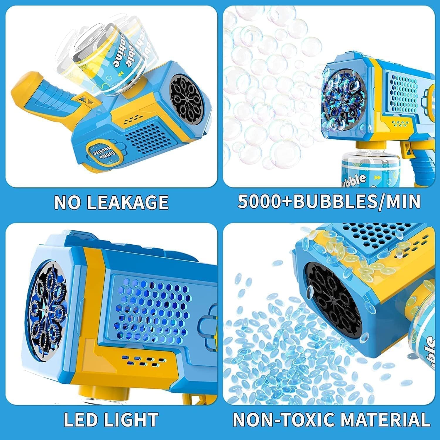 Portable Automatic Bubble Machine, 8-Hole Handheld Glowing Bubbles, Includes 270ML Bubble Solution, Perfect Summer Beach Party Gift