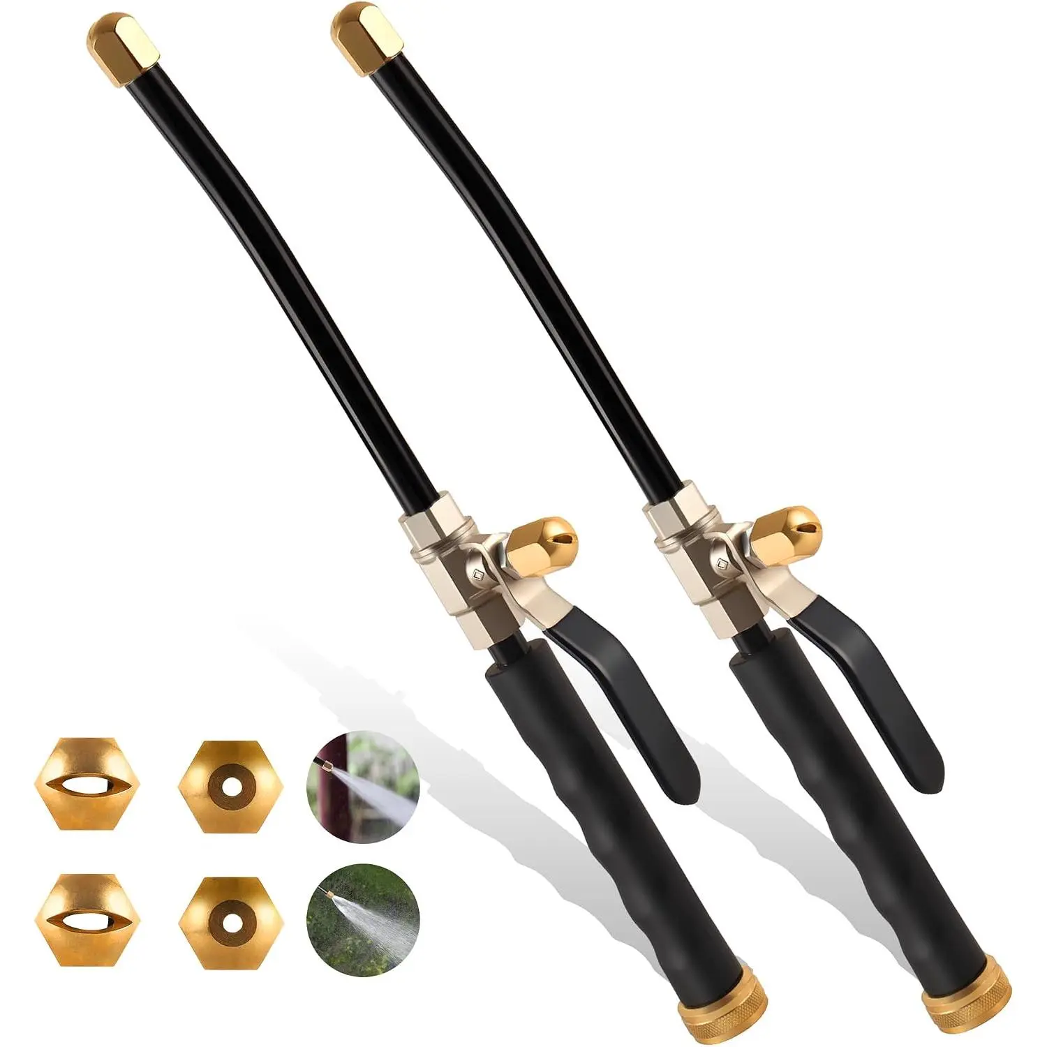 Garden Hose Nozzle, 2-Pack High  Water Spraying Wands with 2 Brass  Tips, Jet & Fan  for  Wash, Lawn, Patio, Pets, Windows, Cleaning (Black)