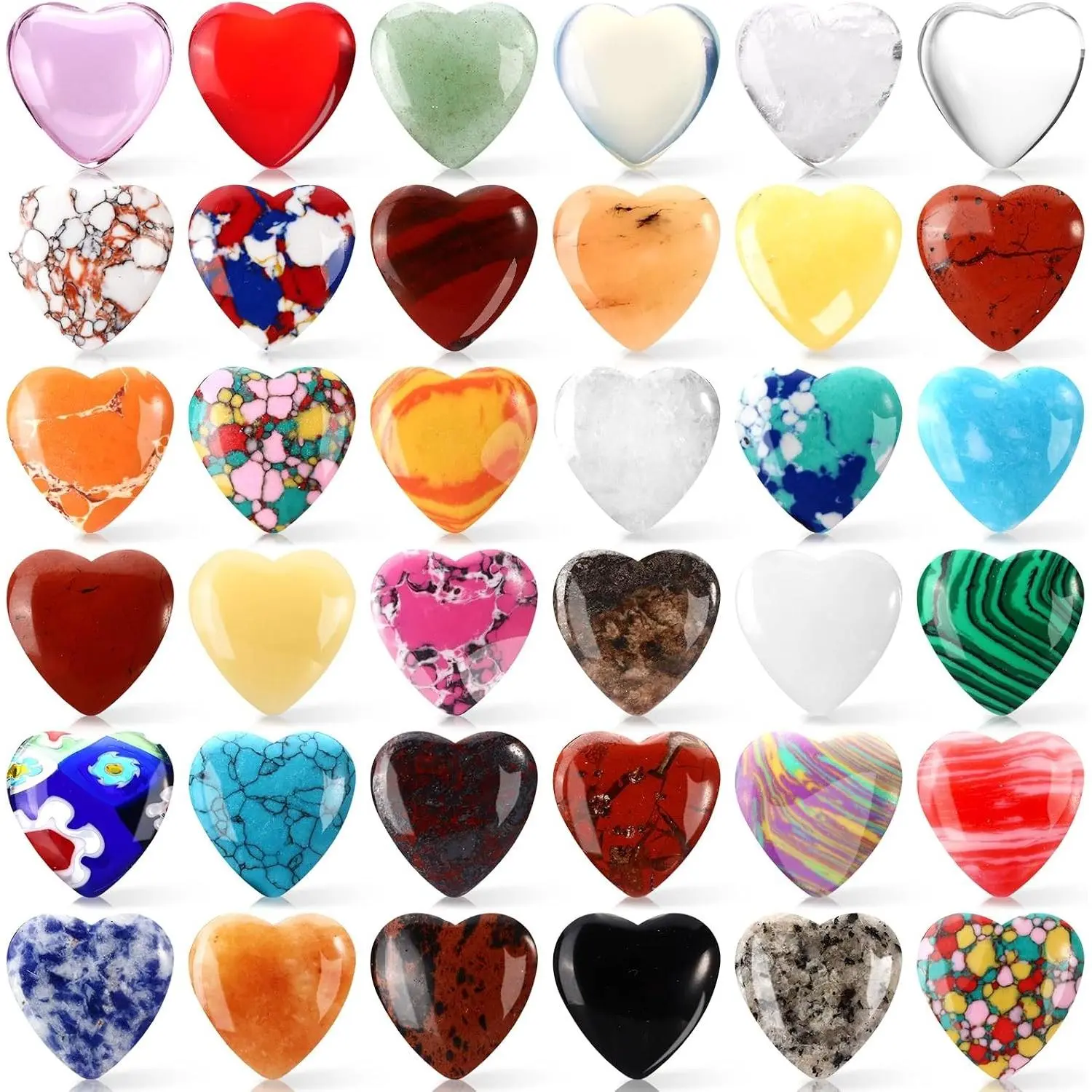 100PCS Worry Stones Heart Shape Healing Crystals, Anxiety Crystal Bulk 0.8 Inch Gem Stones Rocks Crystals Natural Cute Pocket Meditation Heart Beads Wholesale Set Gifts
