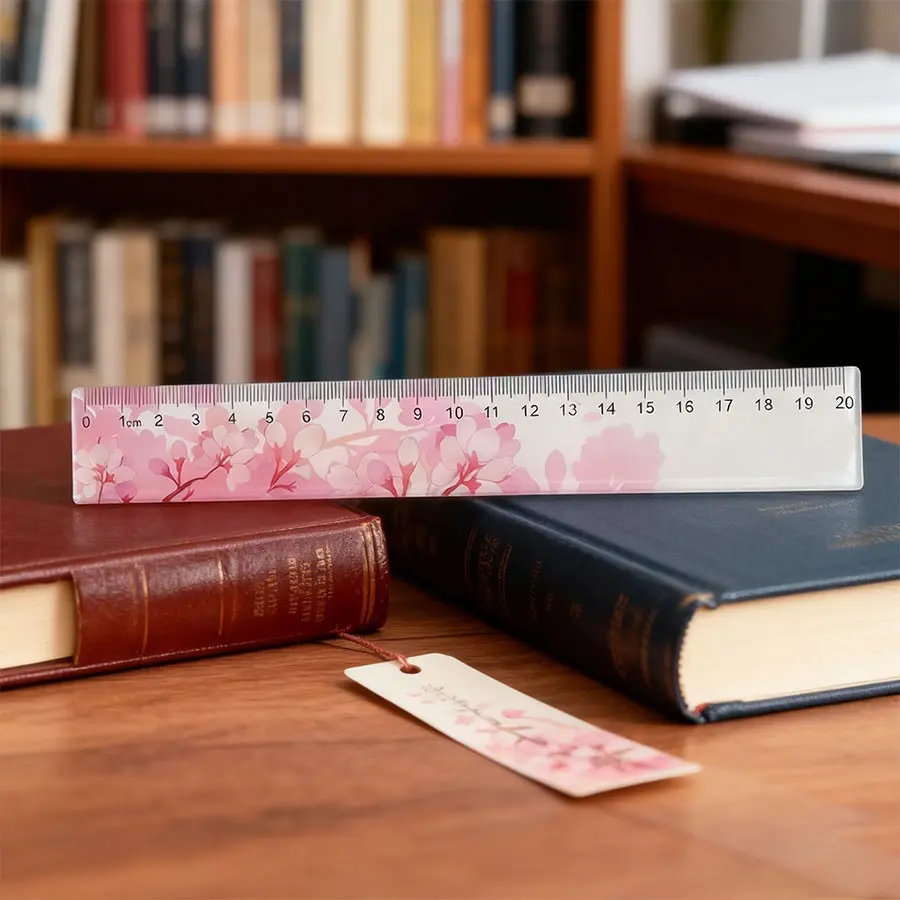 20cm Acrylic Ruler with Cherry Blossom Print, Ideal for School, Office, and Craft Making, Durable Straight Edge Measuring Tool