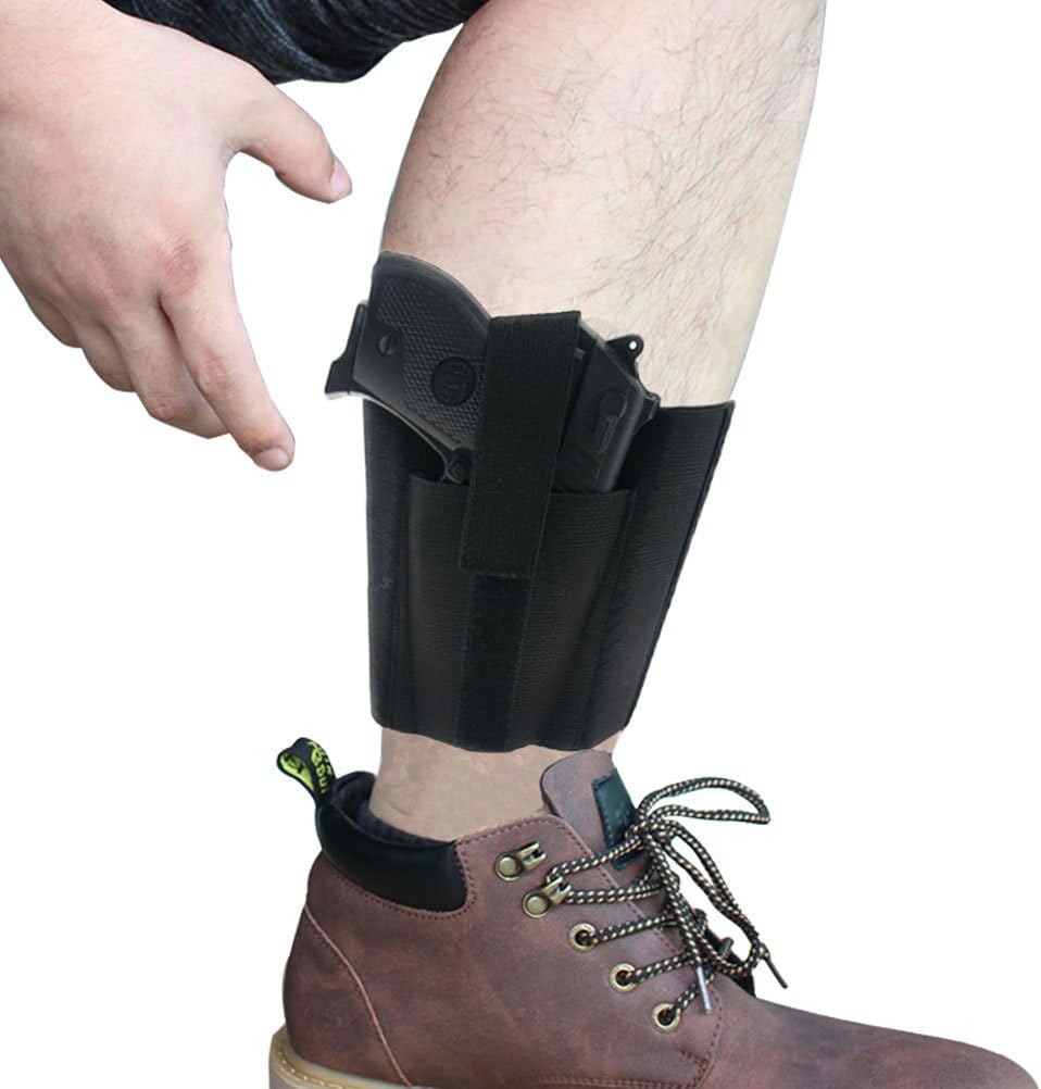 Ankle Holster with Padding for Concealed Carry with Elastic Secure Strap Pistol Concealment for Women Men Fits for Small to Medium Frame Pistols and Revolvor, Black