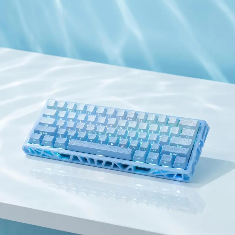 60% Compact Gasket Mounted Mechanical Keyboard - Fresh Blue Translucent, Hot-Swappable Red Switch, RGB Wired Gaming, Foam-Included, Durable, Colorful Design, Airy Aesthetic, Ergonomic, Hotkeys & Media Keys, Keycap Puller, Custom Setup for Students
