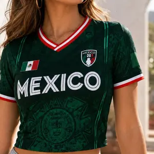 Women's Green V-Neck Football Jersey - Aztec Calendar Pattern Short-Sleeved Fan Top for 5th May Holiday Season