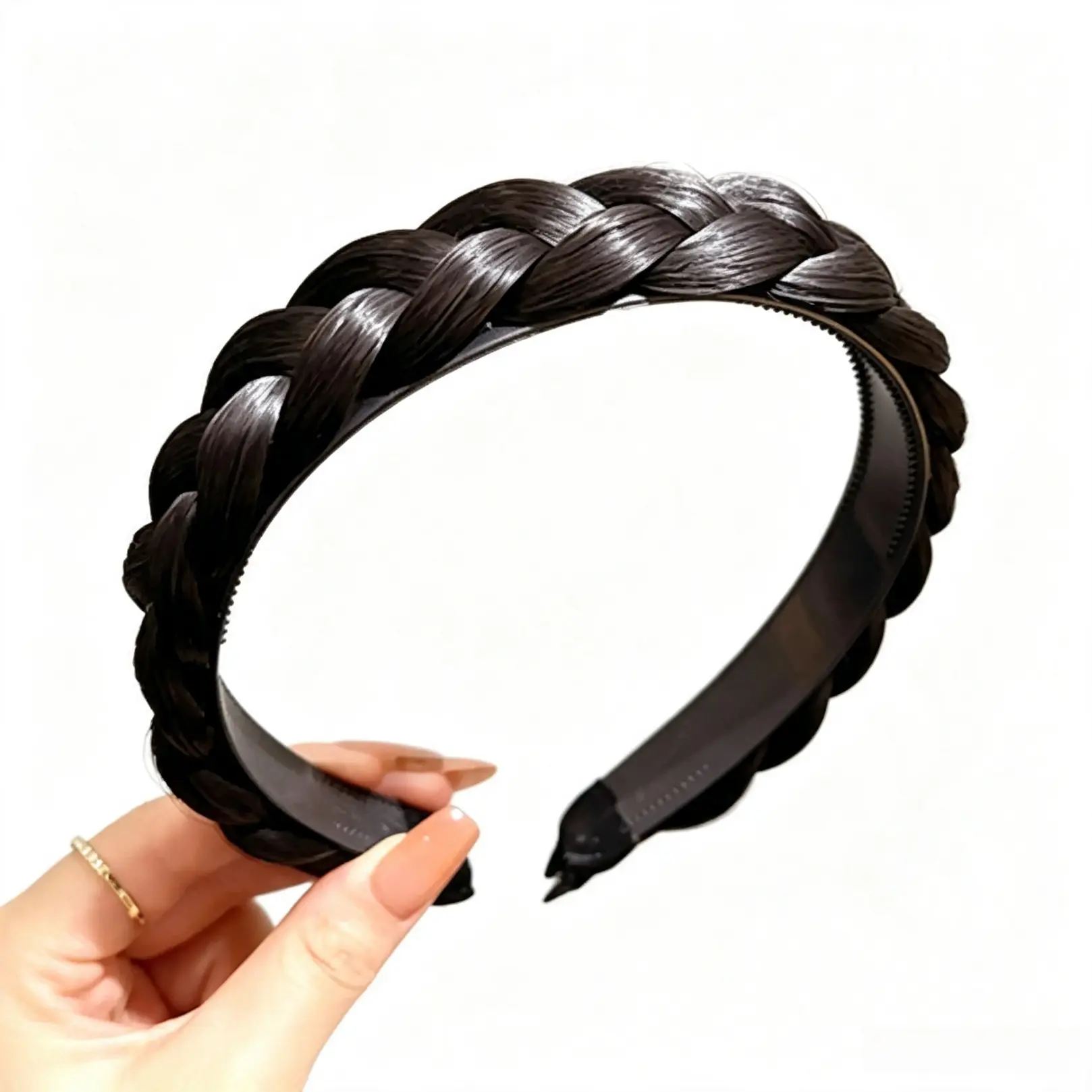 Synthetic Fishbone Braided Headband, Hand-Knotted Hair Braid Design Hairband, Non-Slip Hair Accessory for Women Teen Girls, Soft Wig Material Headwear for Daily Commute Dating Casual Street Style