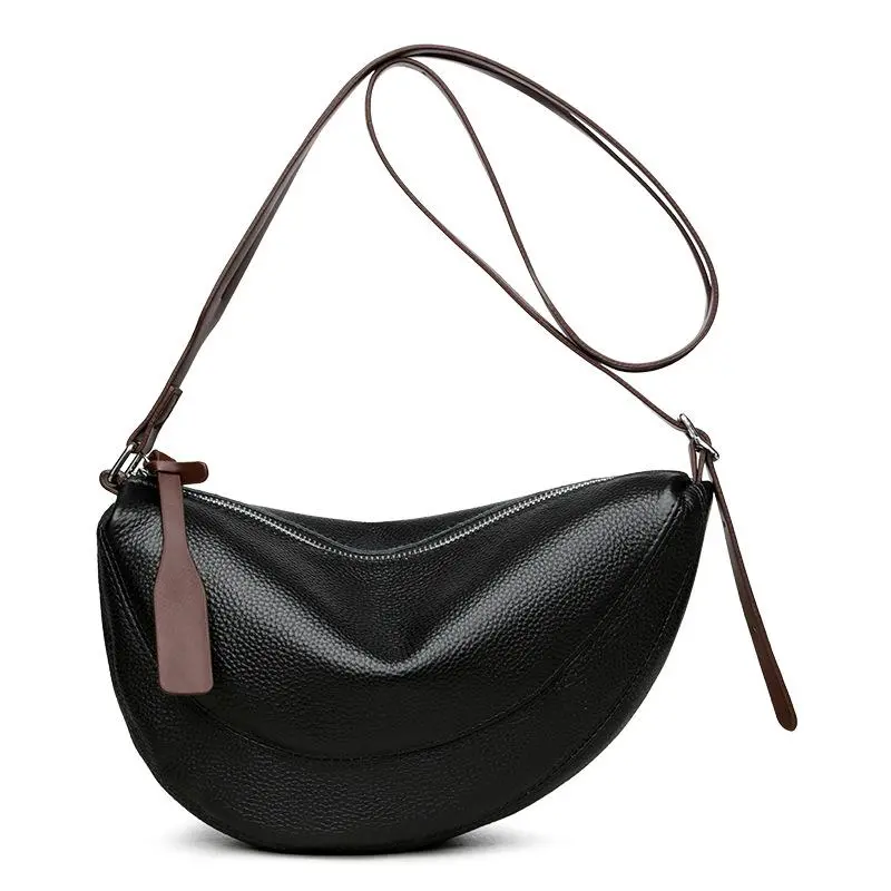 Women's Genuine Top-Grain Leather Half-Moon  Bag,  Minimalist Solid-Color Shoulder Purse for  Use,   Purse,  Use Bags