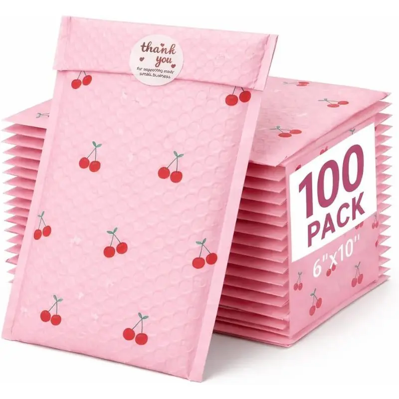 Cozymood 6x10" Bubble Mailers 100 Pack Cherry Pattern Pink Padded Envelopes