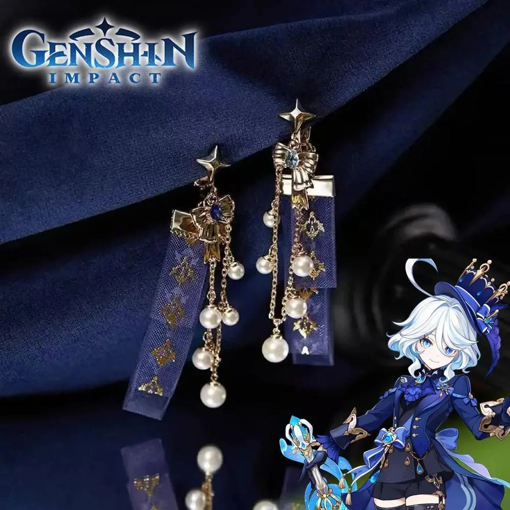 Game Genshin Impact Furina De Fontaine Cosplay Earrings Women Focalors Ear Clip Fashion Eardrop Jewelry Accessories